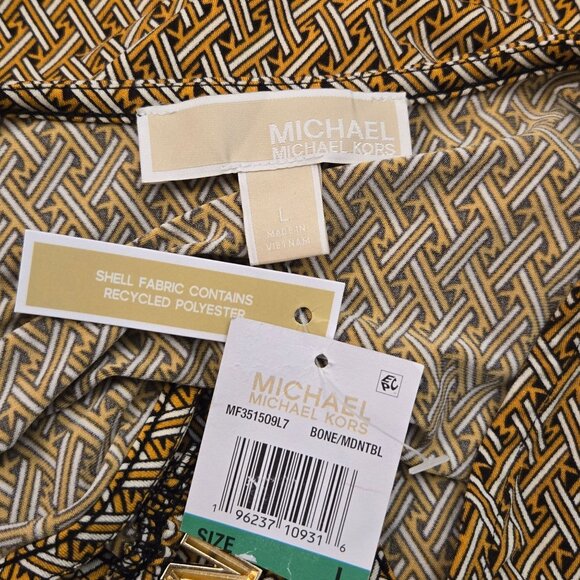 Michael Kors Geometric Retro Faux Wrap Long Sleeve V-Neck Top Tan Brown L NWT - Picture 5 of 8